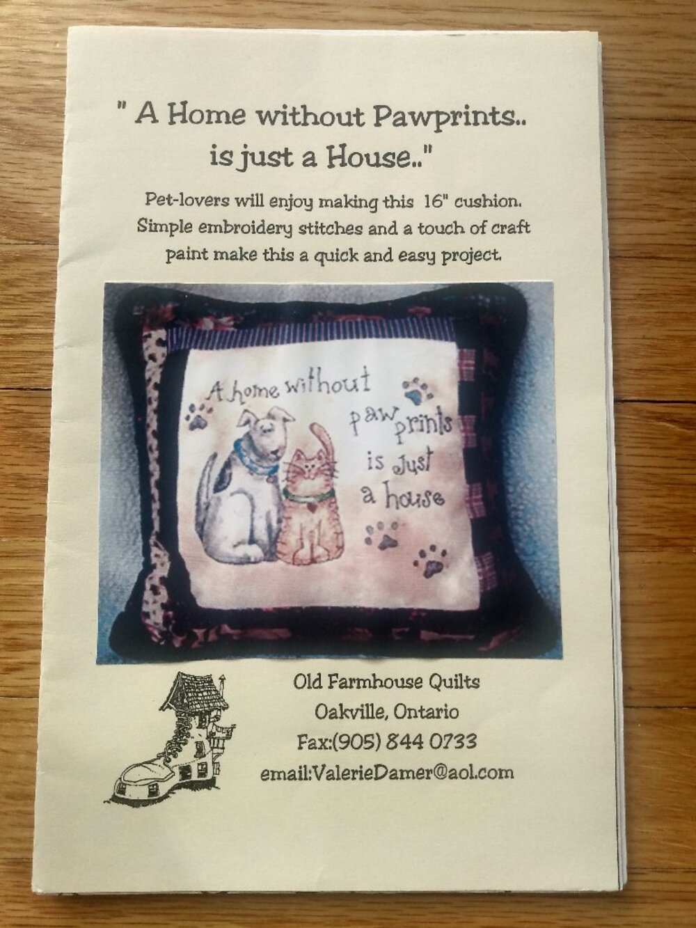 Vintage Cat Dog Embroidered Pillow Sewing Pattern 16" Cushion